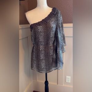 Vintage Y2K Misope brown  and Green leopard print One-Shoulder blouse.